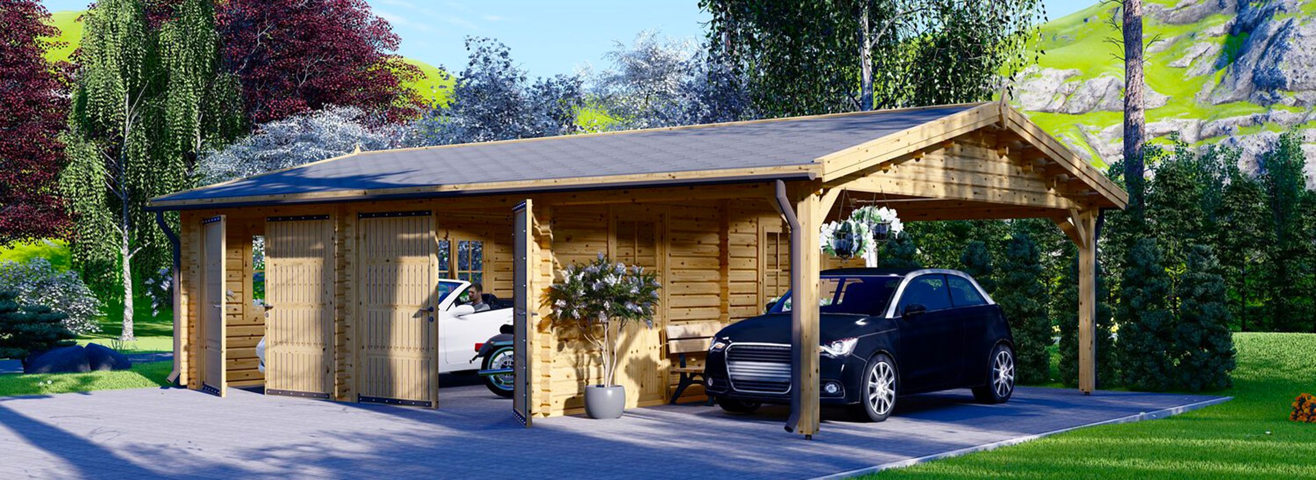 Assembled wooden garage