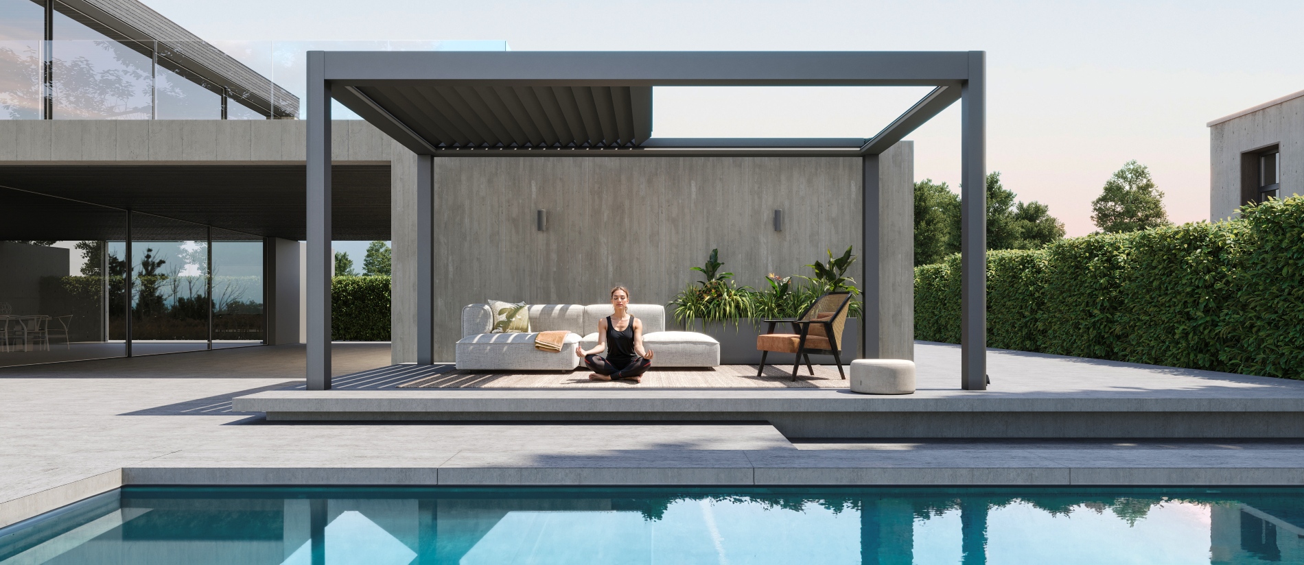 Bioclimatic pergolas with adjustable slats