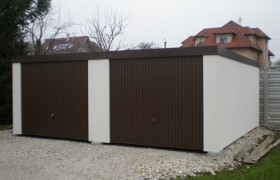 Assembled double garage with plaster and flat roof