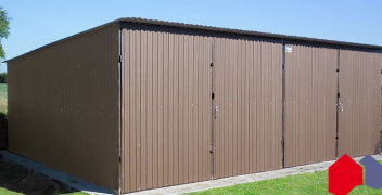 Double-garage sheet metal roof with RAL color