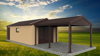 Assembled garage with front shelter