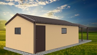 Assembled garage with front shelter