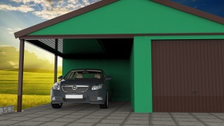 Assembled garage with a shelter and a saddle roof