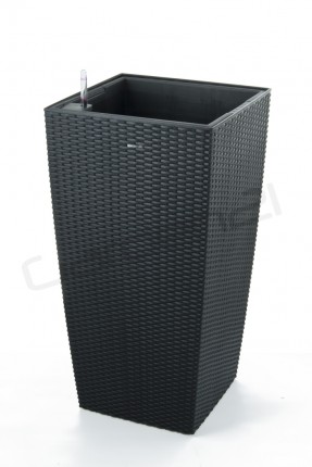 Self-watering flowerpot rattan Linea big black 76 cm